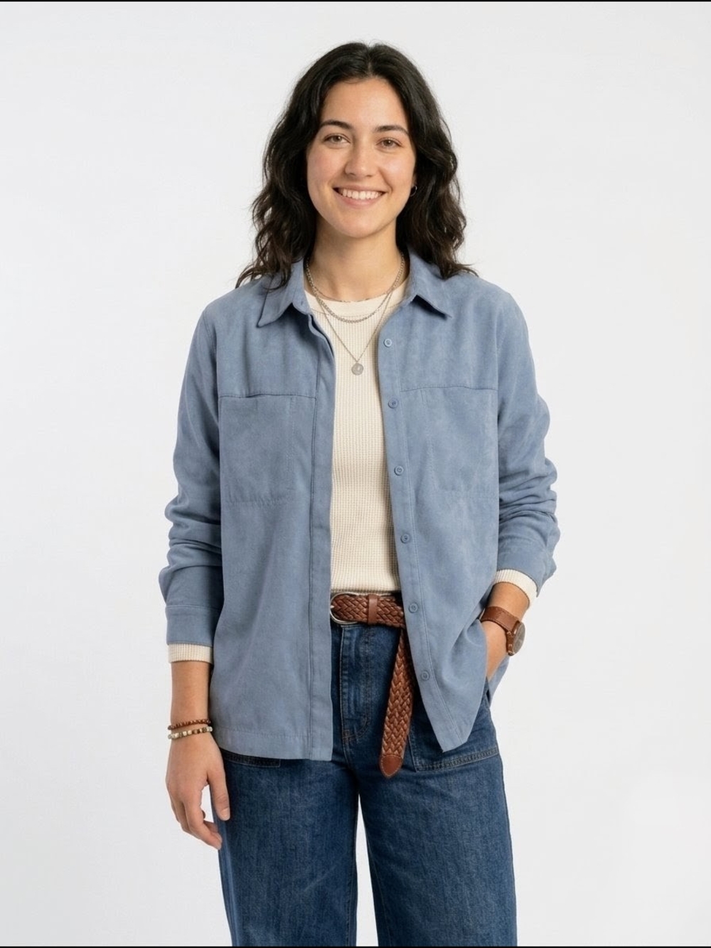 Northern Reflections Vintage Blue Faux Suede Button Up Shirt Small Gorpcore